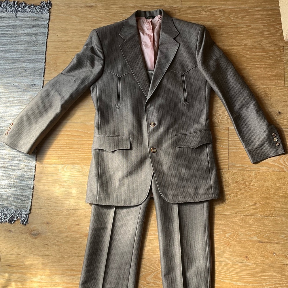 Men's Brown Pinstripe Two-Button Suit Jacket & Trousers